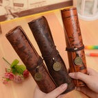 Vintage Retro Treasure Map Pencil Cases Luxury Roll Leather PU Pen Bag Pouch For Stationery School Supplies Make Up Cosmetic Bag