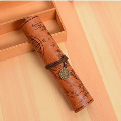 Vintage Retro Treasure Map Pencil Cases Luxury Roll Leather PU Pen Bag Pouch For Stationery School Supplies Make Up Cosmetic Bag