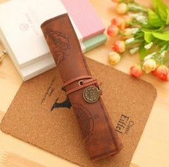 Vintage Retro Treasure Map Pencil Cases Luxury Roll Leather PU Pen Bag Pouch For Stationery School Supplies Make Up Cosmetic Bag
