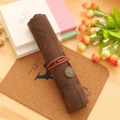 Vintage Retro Treasure Map Pencil Cases Luxury Roll Leather PU Pen Bag Pouch For Stationery School Supplies Make Up Cosmetic Bag