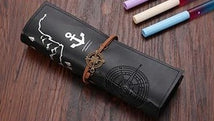 Vintage Retro Treasure Map Pencil Cases Luxury Roll Leather PU Pen Bag Pouch For Stationery School Supplies Make Up Cosmetic Bag