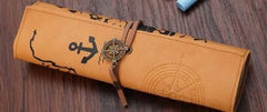 Vintage Retro Treasure Map Pencil Cases Luxury Roll Leather PU Pen Bag Pouch For Stationery School Supplies Make Up Cosmetic Bag