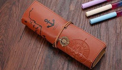 Vintage Retro Treasure Map Pencil Cases Luxury Roll Leather PU Pen Bag Pouch For Stationery School Supplies Make Up Cosmetic Bag