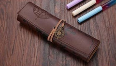 Vintage Retro Treasure Map Pencil Cases Luxury Roll Leather PU Pen Bag Pouch For Stationery School Supplies Make Up Cosmetic Bag