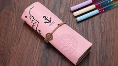 Vintage Retro Treasure Map Pencil Cases Luxury Roll Leather PU Pen Bag Pouch For Stationery School Supplies Make Up Cosmetic Bag